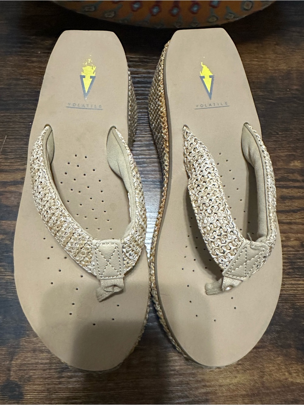 Volatile Women's Tan Woven Wedge Thong Sandals